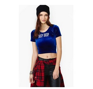 United Couture Hip Hop Striped Velvet Crop Top