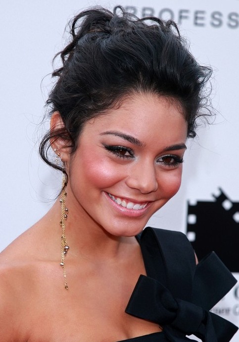 Vanessa Hudgens Long Hairstyle: Loose Bun for Brunette