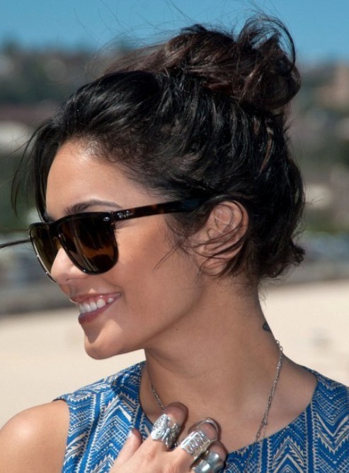 Vanessa Hudgens Long Hairstyle: Loose Bun for Summer