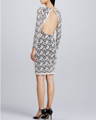 Alice Olivia Embroidered winter-white lace dress