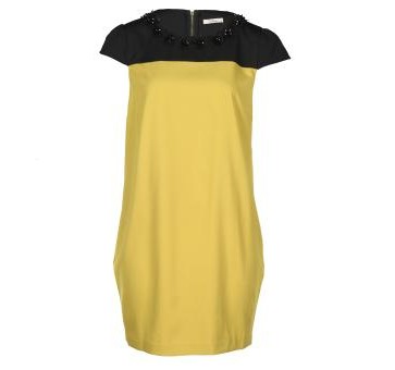 Darling Womens's Victoria Black & Mustard Panelled Dress, crew neck