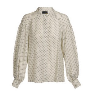 FENDI Dot Perforated Silk Blouse, light greige