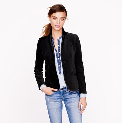 J Crew SCHOOLBOY BLAZER IN VELVET, navy blue suit