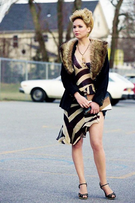 Jennifer Lawrence in American Hustle, Fur coat with mini dress
