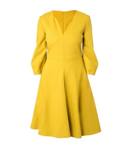 Matthew Williamson Flared Dress, mustard yellow, three quarters sleeve