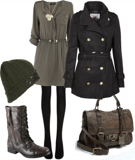 Military Outfit Idea for Spring 2014, olive green sweater and peacoat