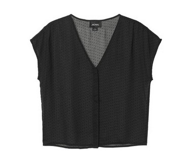 Monki Ros blouse, black, mini flocked dots, see-through creep blouse