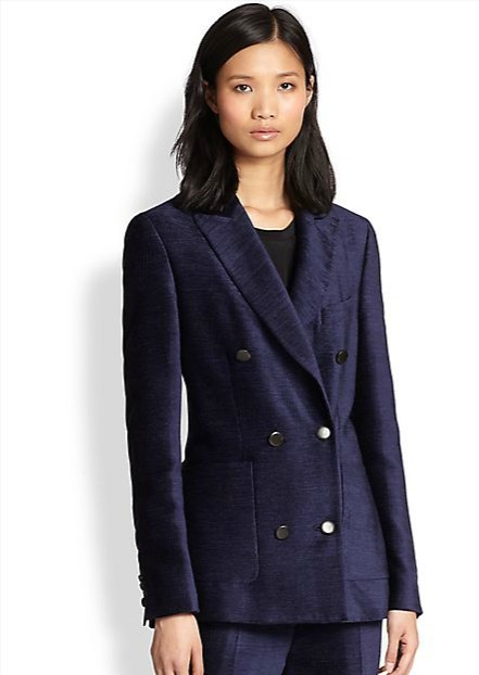 Phillip Lim Double-Breasted Velvet Twill Blazer, Navy blue suit