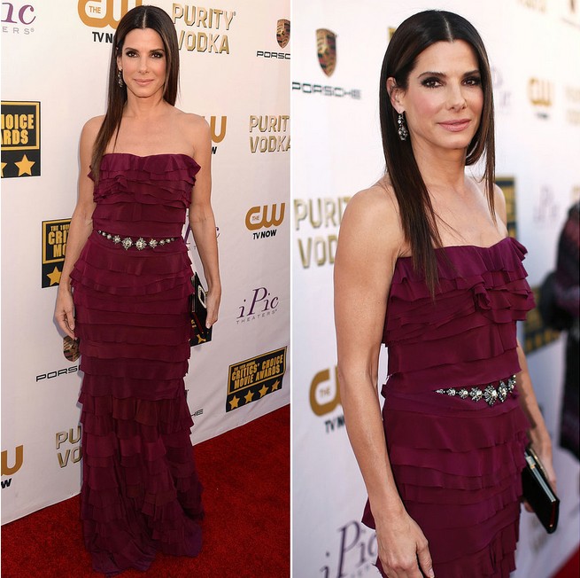 Sandra Bullock’s Stunning Berry-hued Strapless Gown by Lanvin for Critics' Choice Awards