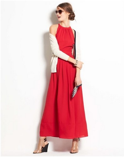 Shop The Golden Globe Style – Ann Taylor Petite Halter Maxi Dress, tulip red