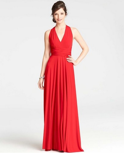 Shop The Golden Globe Style – Ann Taylor Petite Jersey Halter Gown, red