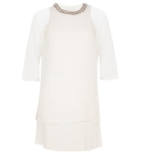 Shop The Golden Globe Style – Phillip Lim embellished layered white silk t-shirt dress