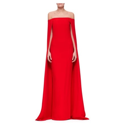 Shop The Golden Globe Style – Ralph Lauren Collection Audrey Cape Off-the-shoulder Evening Gown