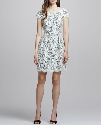 Shoshanna Embroidered winter-white lace dress