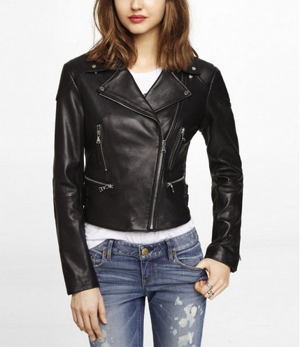 Express LEATHER QUILTED ACCENT MOTO JACKET, black - Sparkly Style for 2014