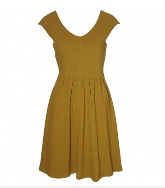 Textured Fit and Flare Dress by Poem, mustard yellow