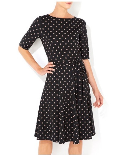 Wallis BLACK AND TAUPE polka-dot dress