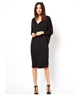 ASOS Midi Dress In Crepe With V Neck