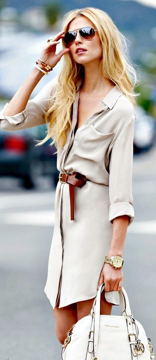 Michael Kors shirt dress with brown belt