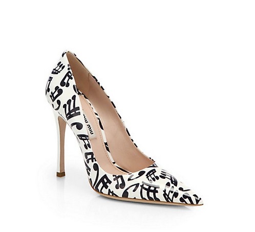 Miu Miu Music Note-Print Patent Leather Pumps