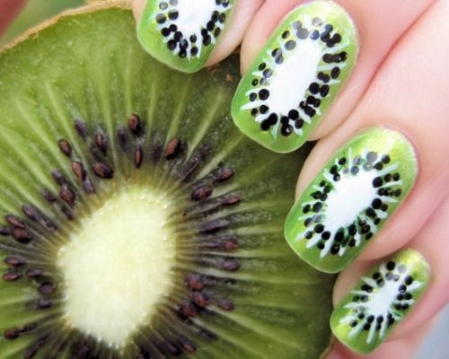 Nails with Kiwi Fruit Print