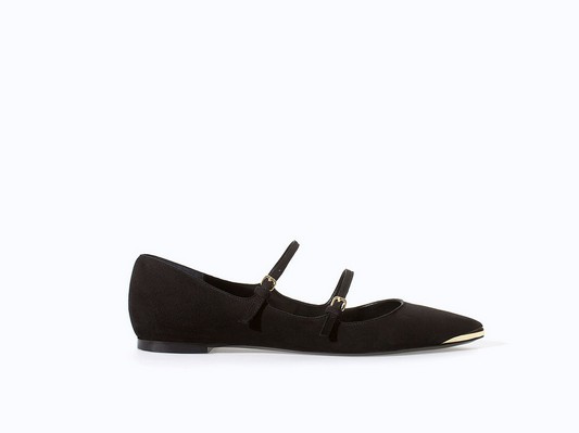 Zara Double-Strap Black Ballet Flats With Gold Tip ($60)