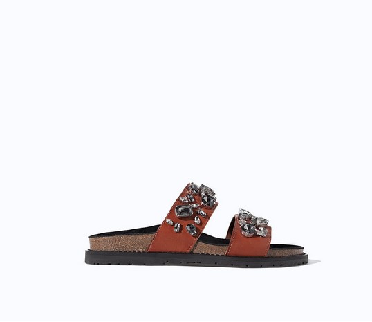 Zara Leather Jeweled Pool Slides ($100)