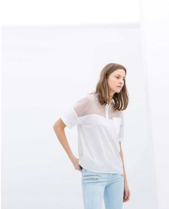 Zara White Sheer-Neck Organza Polo Shirt ($60)