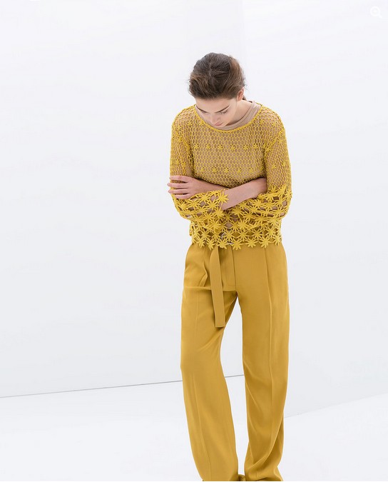 Zara Yellow Embroidered Cotton Blouse ($80)