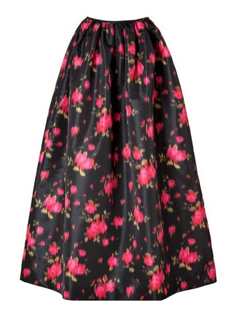 Michael Kors Taffeta Ikat Floor-Length Skirt in Rose/Leaf/Black