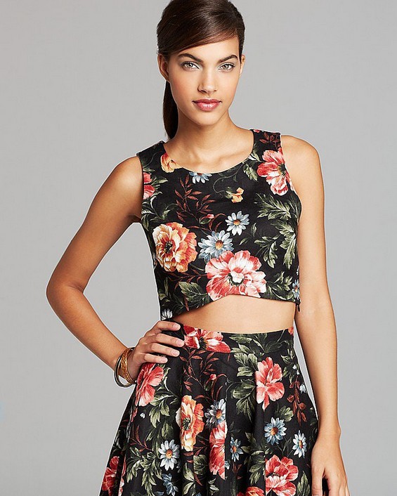 Aqua Floral Linen Crop Top ($58)