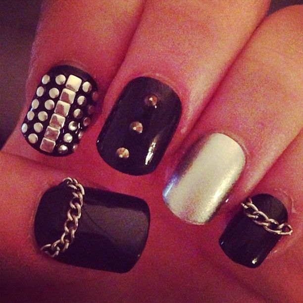 Black Nails with Studs