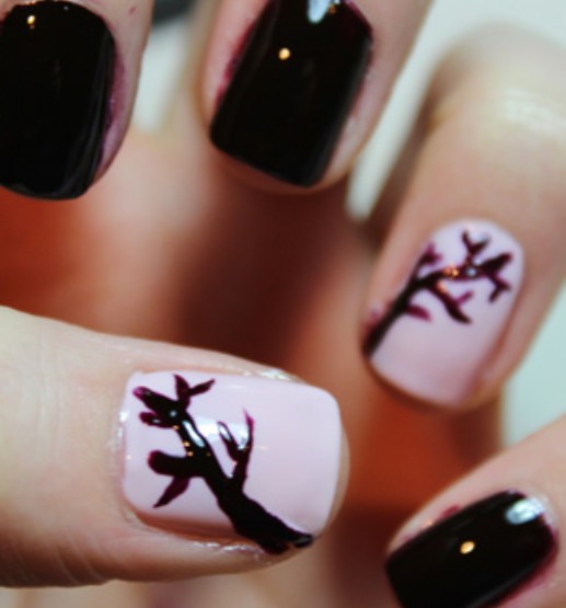 Black and Pink Nails