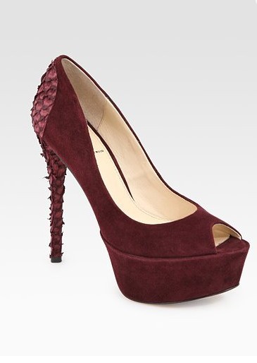 Blayne Wine Suede Peep-Toe Platforms