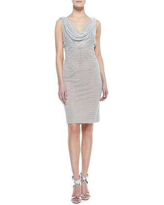 Carmen Marc Valvo Sleeveless Cowl & Beaded Neck Cocktail Dress