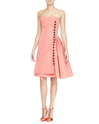 Carolina Herrera Strapless Taffeta Cocktail Dress with Button Front