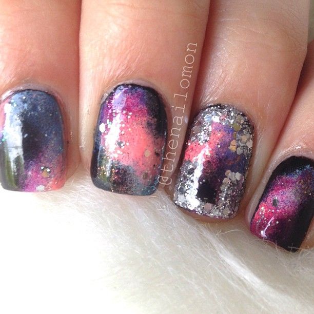 Galaxy Nails with Glitter