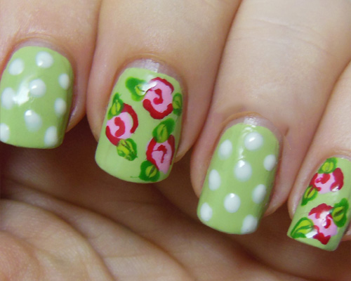 Green Nails with Rose