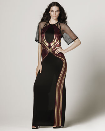 Gucci Multi-Lined Nouveau Print Raglan Dress