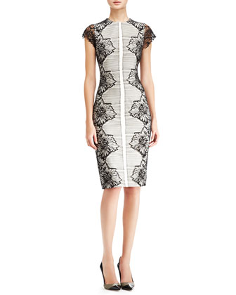 Lela Rose Placed-Lace Sheath Dress