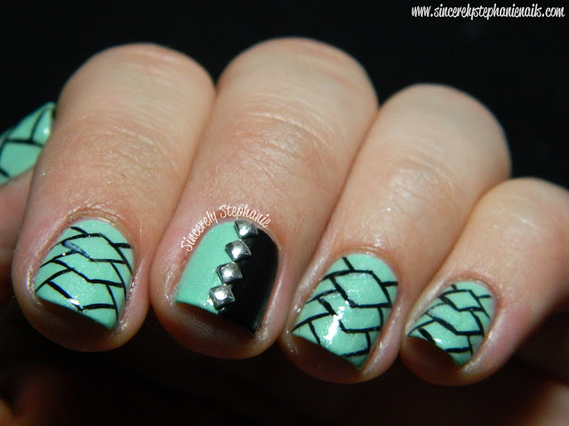 Mint and Black Nails