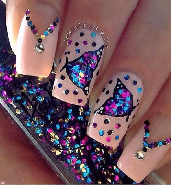 Nails with Butterfly and Dots