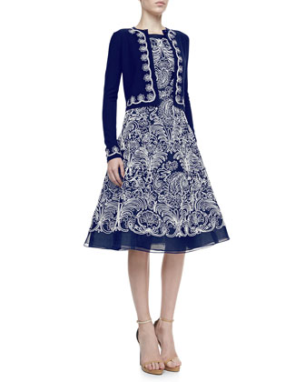 Oscar de la Renta Embroidered Bolero & A-Line Cocktail Dress