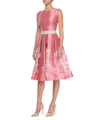 Pamella Roland Sleeveless Floral-Skirt Cocktail Dress