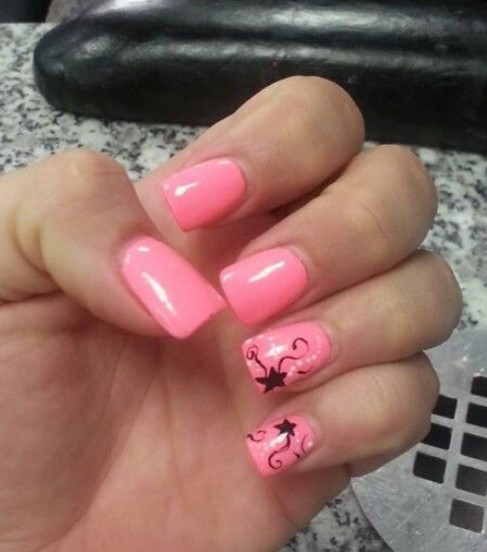 Pink Nails with Stars