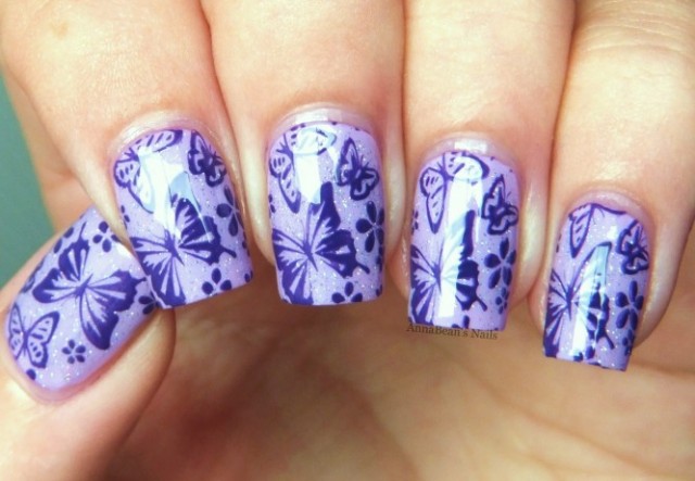 Purple Butterfly Nails