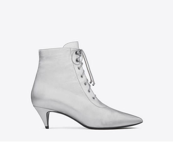 Saint Laurent Cat Boot in Silver Metallic Leather ($795)