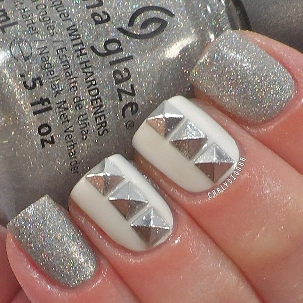 Sliver and White Nails