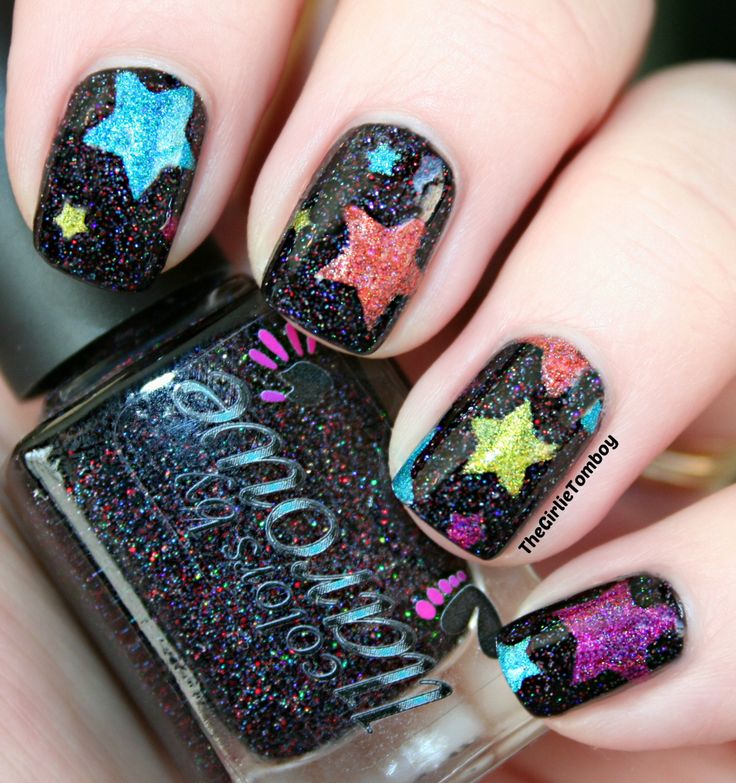 Star Nails with Glitter