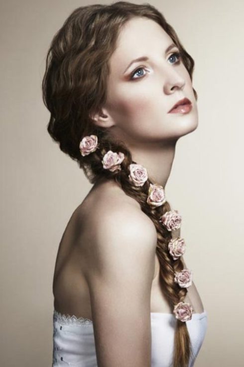 Tight Braid with Flowers